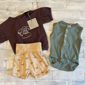 NWT Kate Quinn telephone matching shorts set & green tank onesie 3/6m bundle